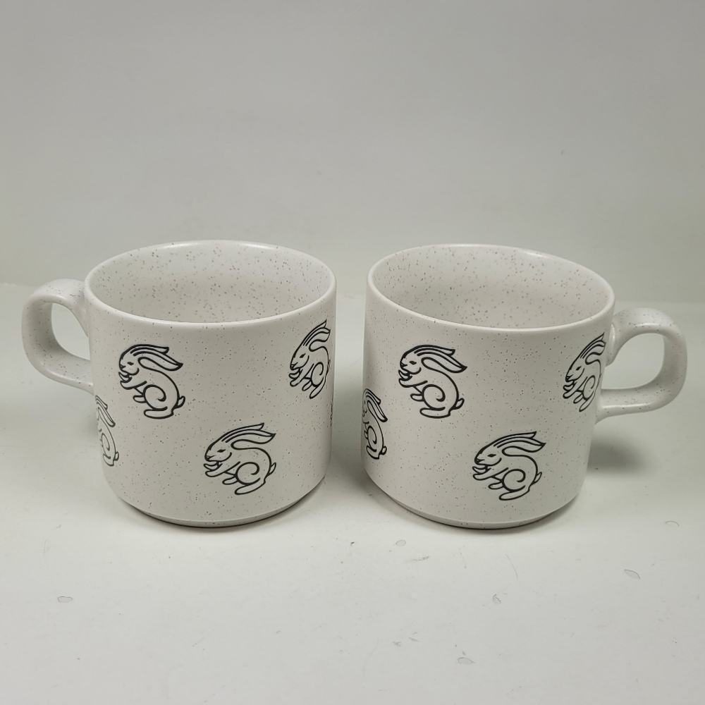 Coco + Lola Speckled White Mugs with Rabbit Design 2 Pc